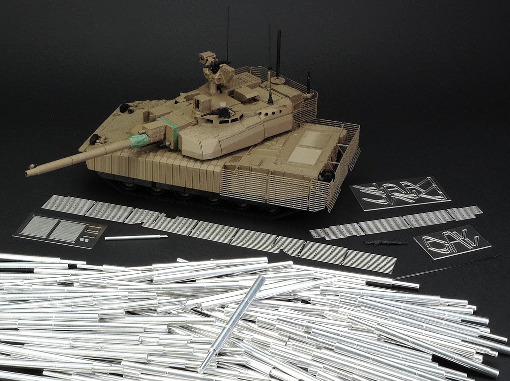 High-end model of the Leclerc XLR Scorpion tank with cage armor and photo-etched metal parts