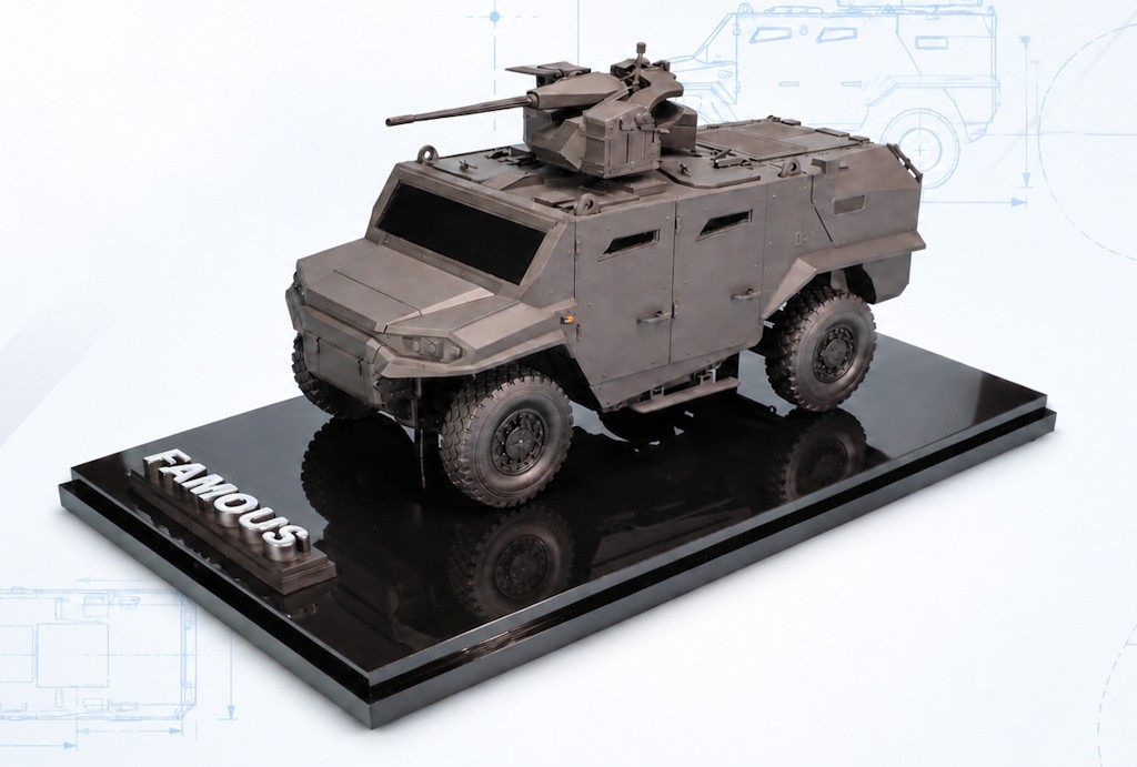 FAMOUS LAV Arquus scale model by Promodels, shown in a front three-quarter view on its black display base.